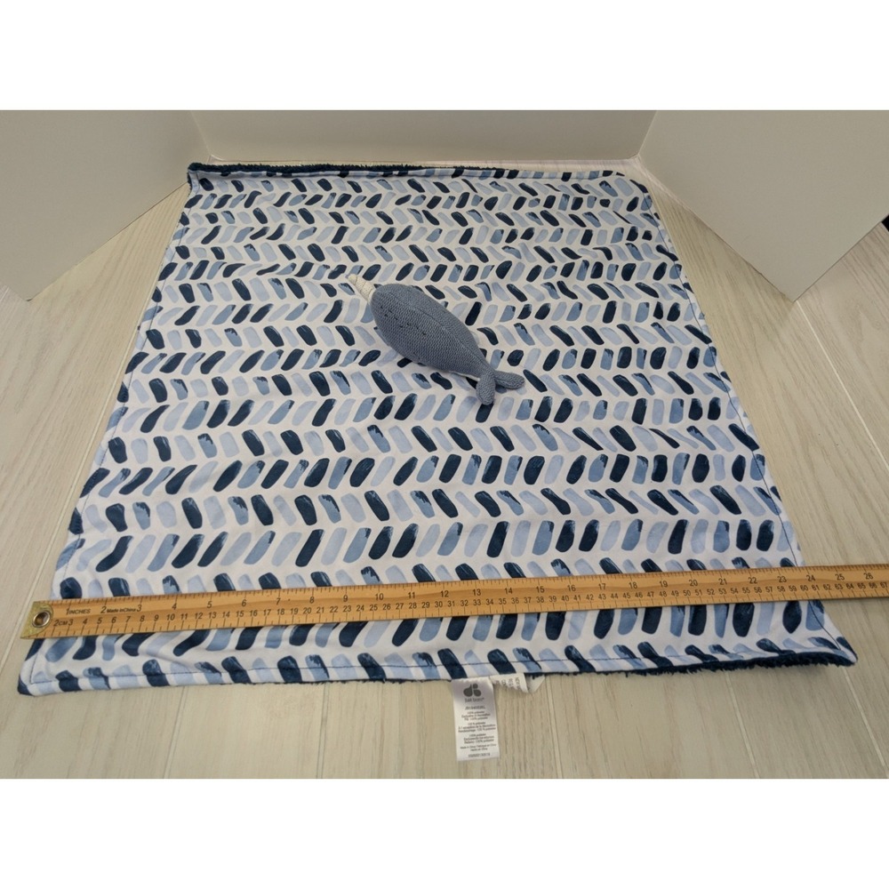 Just Born Narwhal blue large Baby large 24" Security Blanket lovey chevron - Picture 4 of 8